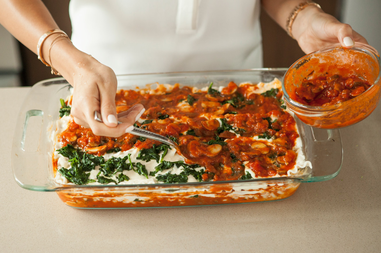 lasagna, gluten free, vegetarian, dinner, holidays, pasta, spinach, mushrooms